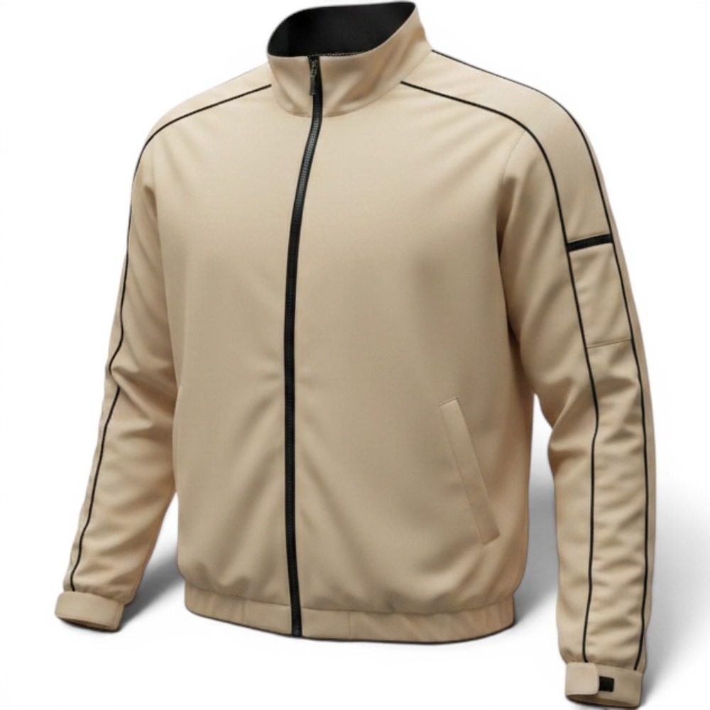 Coldwater Creek Windbreaker Jacket Womens XL Tan Excellent Golf Piping Full Zip